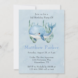 Blue Whale Under The Sea Boy Birthday Party Invitation