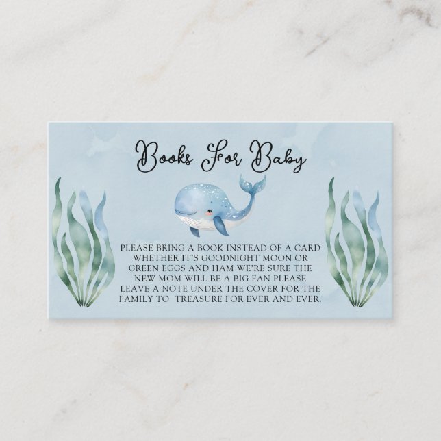 Blue Whale Under the Sea Boy Books For Baby Enclosure Card (Front)