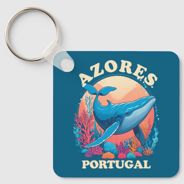 Blue Whale Watching in Azores Key Ring (Front)