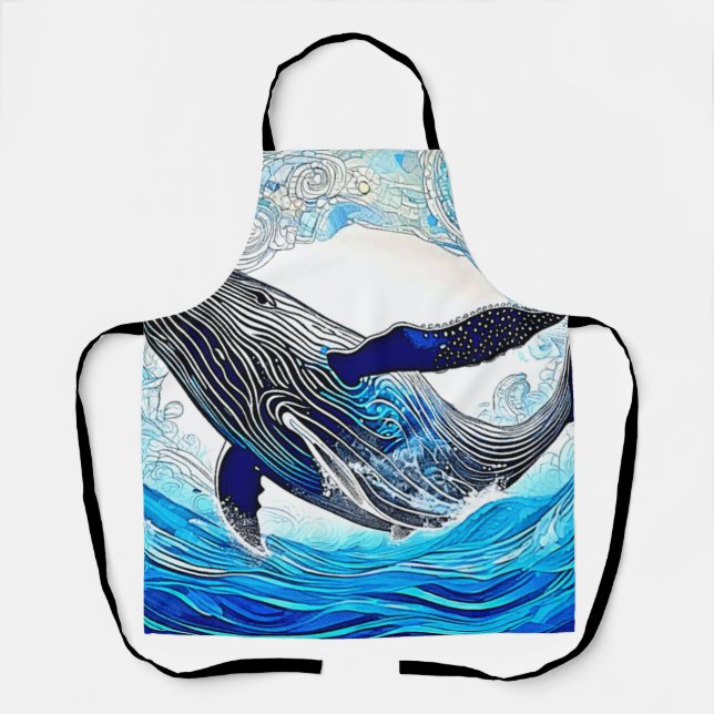Blue Whale Wave Art Apron (Front)