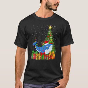 Blue Whale  Xmas Lights Santa Blue Whale Christmas T-Shirt