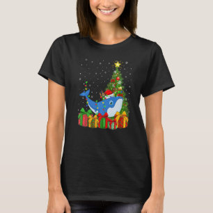 Blue Whale  Xmas Lights Santa Blue Whale Christmas T-Shirt