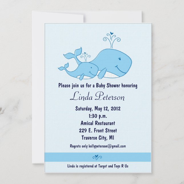Blue Whales Baby Shower Invitations (Front)