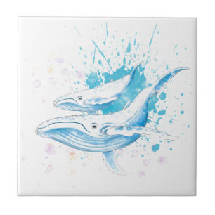 Blue Whales Colour Splash Tile