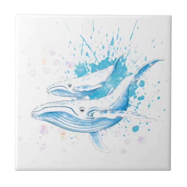 Blue Whales Colour Splash Tile (Front)