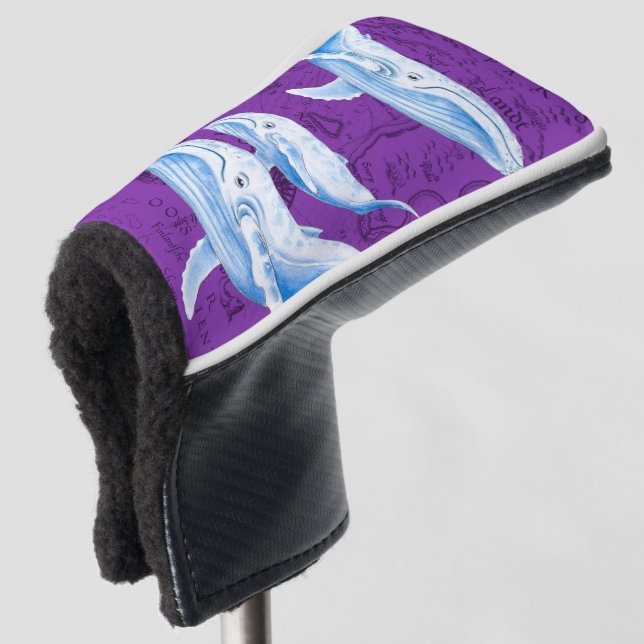 Blue Whales Family Purple Golf Head Cover (3/4 Front)