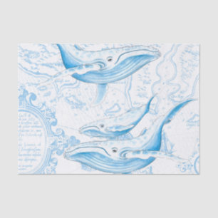 Blue Whales Family White Tissue Paper