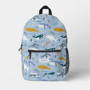 Blue whales - ocean animals personalized name printed backpack