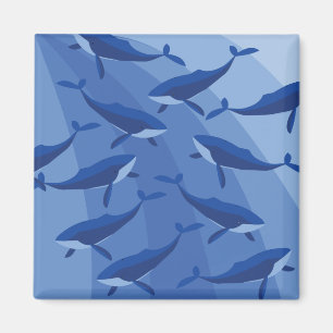 Blue Whales on waves illustration Magnet