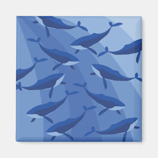 Blue Whales on waves illustration Magnet