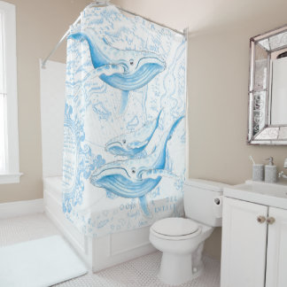 Blue Whales On White Shower Curtain