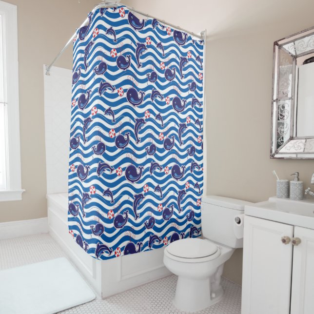 Blue Whales Shower Curtain (In Situ)