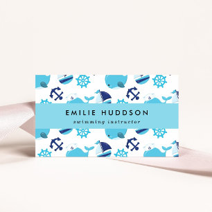 Blue Whales, Swim Instructor, Swimming Coach Business Card