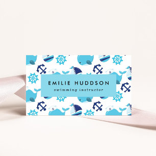 Blue Whales, Swim Instructor, Swimming Coach Business Card
