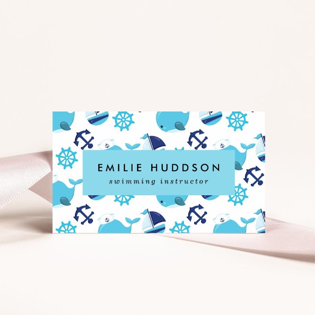 Blue Whales, Swim Instructor, Swimming Coach Business Card (Creator Uploaded)