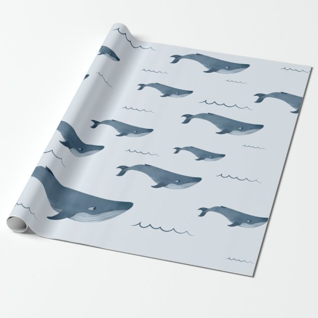 Blue Whales Swimming In The Ocean Wrapping Paper (Unrolled)