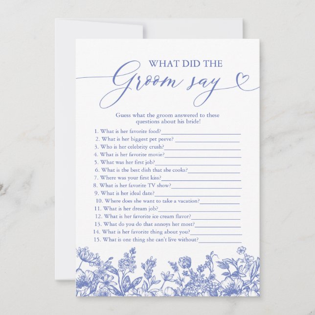 Blue What Did The Groom Say Bridal Shower Game Invitation (Front)
