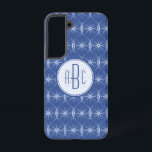 Blue wheel pattern monogram samsung galaxy case<br><div class="desc">This phone case has a smart geometric pattern made from repeating bicycle wheels. In the centre is a light blue bicycle wheel ready for you to add your initials. Designed with a fan of cycling in mind,  it makes a fun and unusual pattern.</div>