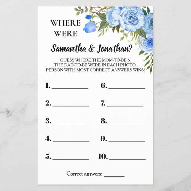 Blue Where were they shower bilingual game card (Front)