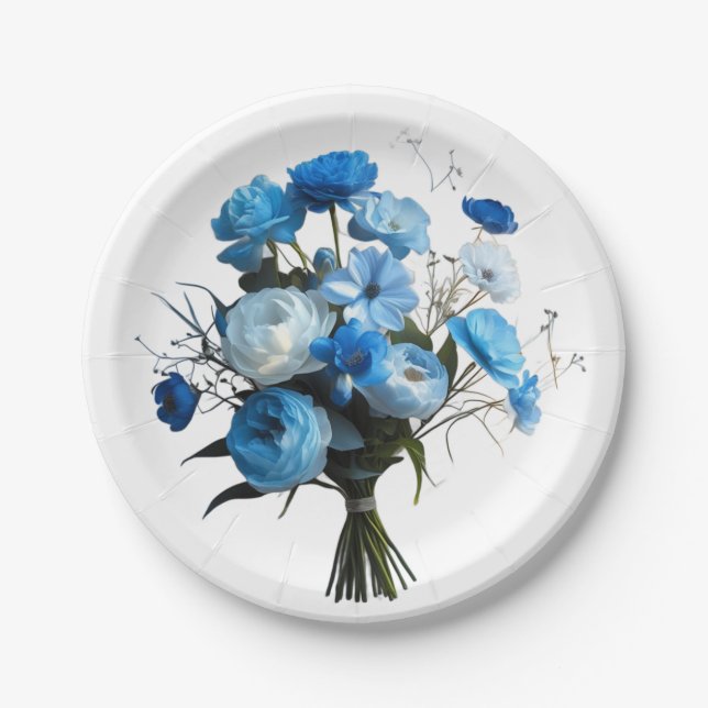 Blue & Whiite Flowers Paper Plate (Front)