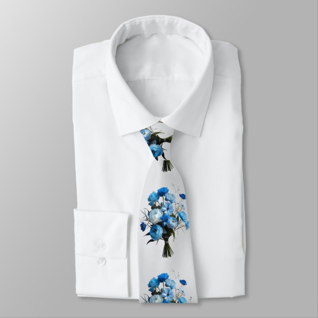 Blue & Whiite Flowers Tie (Tied)