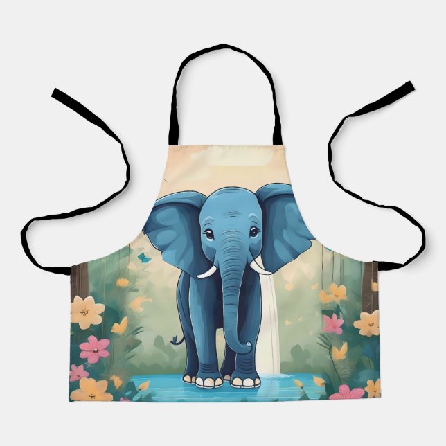 Blue Whimsical Baby Elephant, Apron (Front)