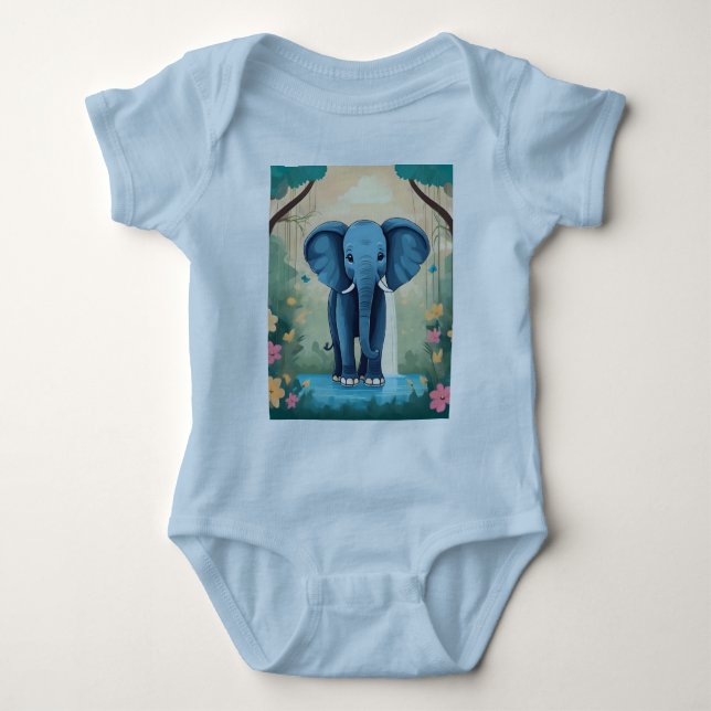 Blue Whimsical Baby Elephant, Bodysuit (Front)