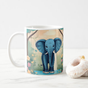 Blue Whimsical Baby Elephant, Coffee Mug