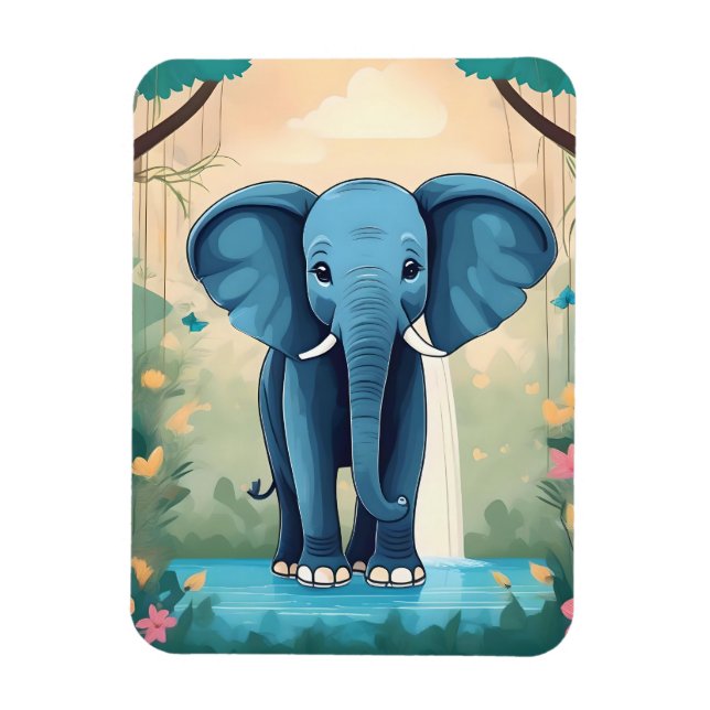 Blue Whimsical Baby Elephant, Magnet (Vertical)
