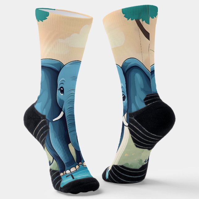 Blue Whimsical Baby Elephant, Socks (Angled)