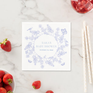 Blue Whimsical Chinoiserie Floral  Baby Shower Napkin