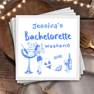 Blue Whimsical Cocktail Bachelorette Party Napkin
