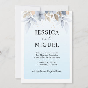 Blue Whimsical Elegance: Floral Wedding Invitation