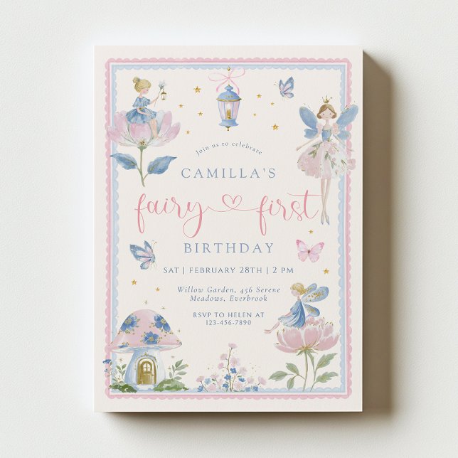 Blue Whimsical Fairy First Birthday Invitation (Creator Uploaded)