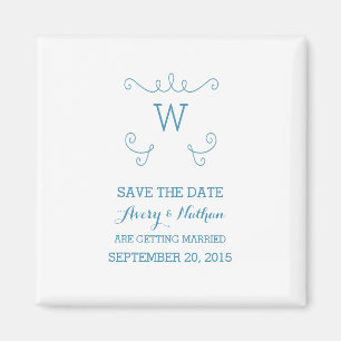 Blue Whimsical Flourish Save the Date Magnet