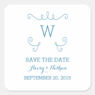 Blue Whimsical Flourish Save the Date Stickers
