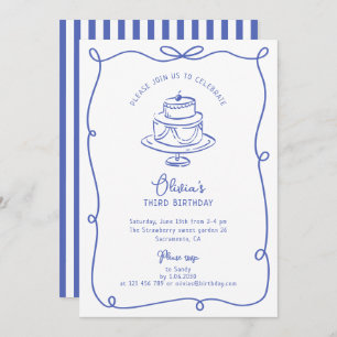 Blue whimsical frame with bow birthday invitation