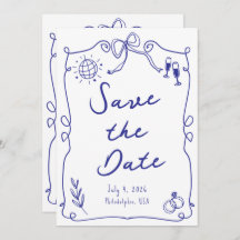 Blue Whimsical Fun Quirky Hand drawn Wedding