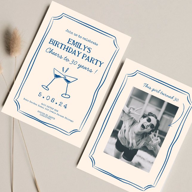 Blue Whimsical Funky Cheers Beers 30 th Birthday  Invitation (Creator Uploaded)