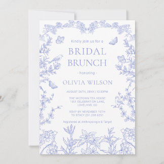 Blue whimsical Garden Chinoiserie Bridal Brunch Invitation