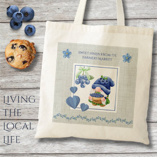 Blue Whimsical Gnome Blueberry Farmers Market Tote Bag