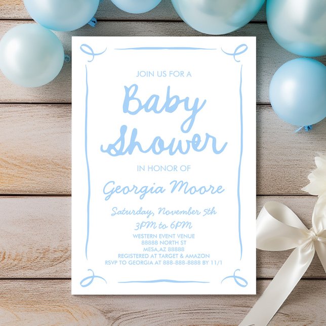 Blue Whimsical Hand Drawn Baby Shower Invitation (Creator Uploaded)