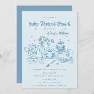 Blue Whimsical Hand Drawn Boy Baby Shower Brunch Invitation
