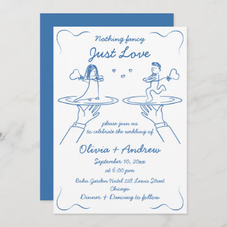 Blue Whimsical Hand Drawn Handwritten  Wedding Invitation