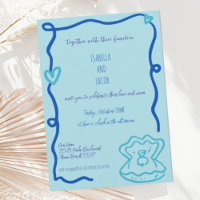 Blue Whimsical Hand Drawn Quirky Wavy Wedding