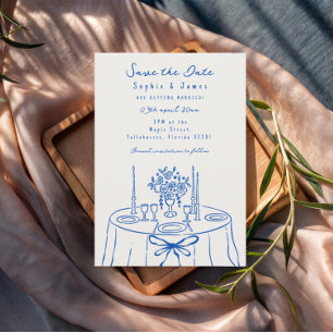 blue Whimsical Hand-Drawn Trendy Wedding Invitation
