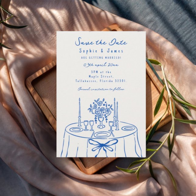 blue Whimsical Hand-Drawn Trendy Wedding Invitation (Creator Uploaded)