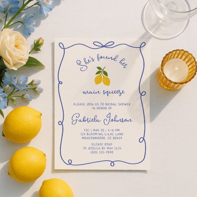 Blue Whimsical Lemons Bridal Shower Invitation (Creator Uploaded)