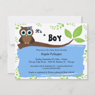 Blue Whimsical Owl Baby Shower Invite