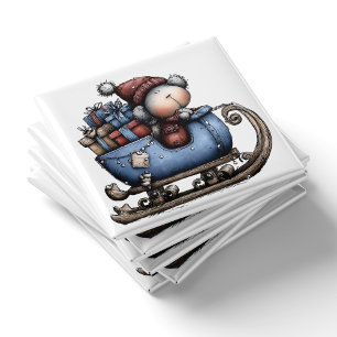 Blue Whimsical Polar Bear Sled   Christmas Magnet